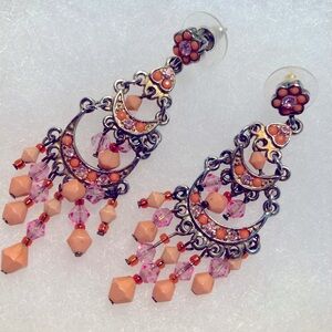 Coral beaded drop earrings